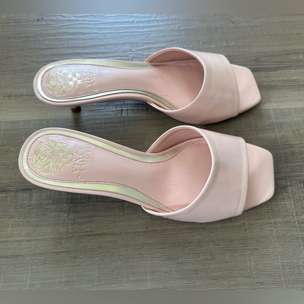 Vince Camuto Leather Kitten Mules - Faiza - 6M - Pale Peony - Picture 3 of 8